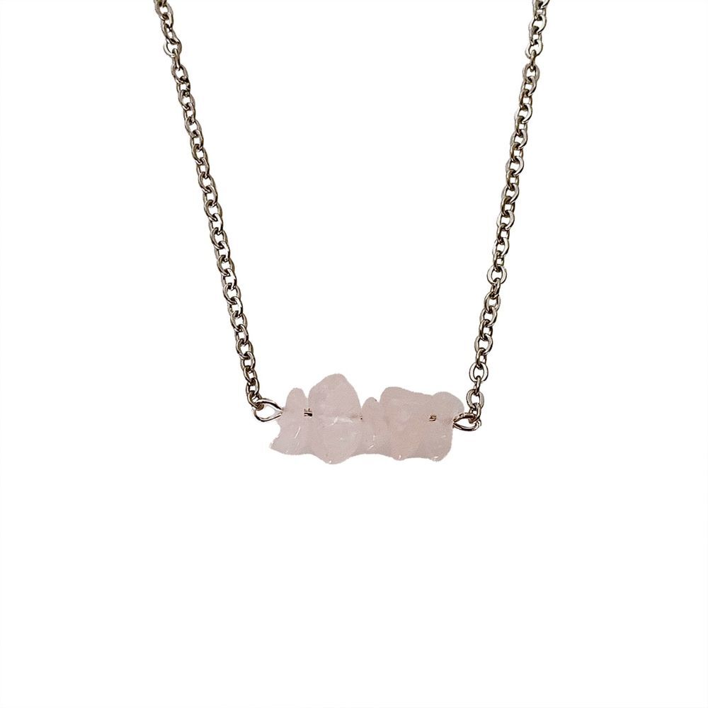 Pink Stone Cluster Necklace with Silver Plated Cable Chain Jewelry for Layering - Picture 3 of 6